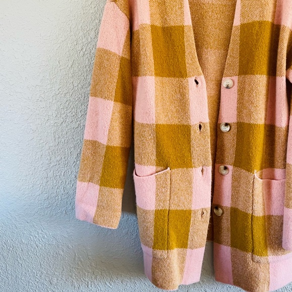 UMGEE Pink & Mustard Buffalo Plaid Long Cardigan - Picture 2 of 12